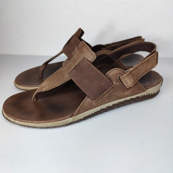 SOREL Out N About Plus Brown Nubuck Leather Slingback Sandals Womens Shoe Sz 8.5 - Picture 1 of 9